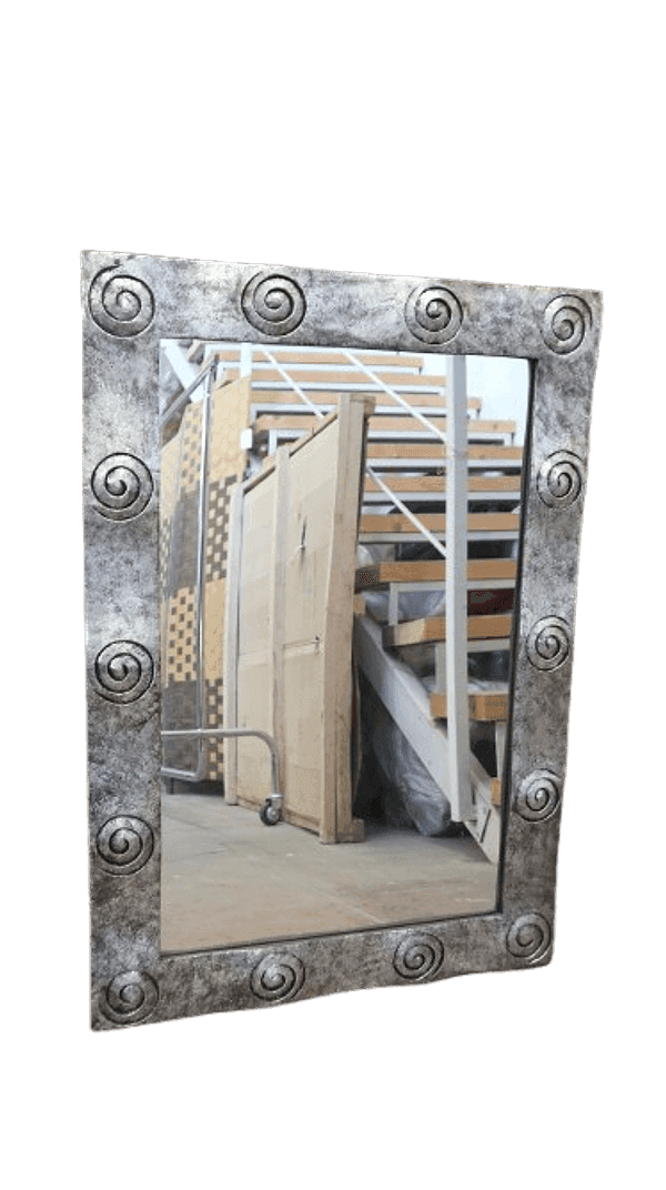 Specchio Barocco in Legno con Finitura Foglia Argento – 100x70 cm – Cornice Intarsiata a Mano – Artigianale Indonesia - 2