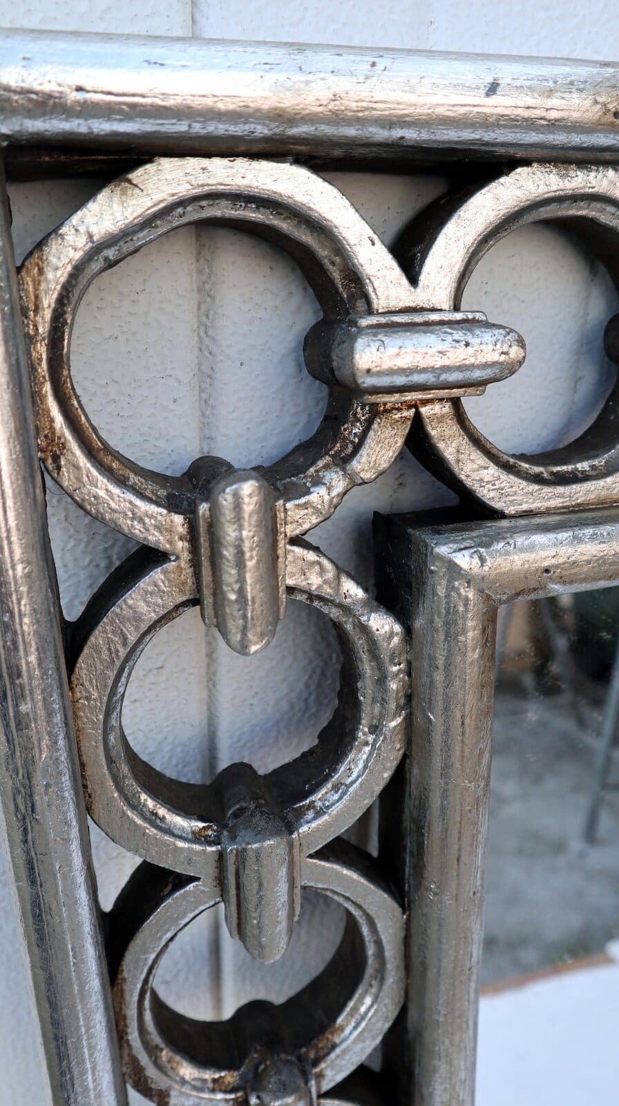 Specchio  in legno intarsiato con cerchi  cm 120x80  argento anticato mod. Eiffel - 5