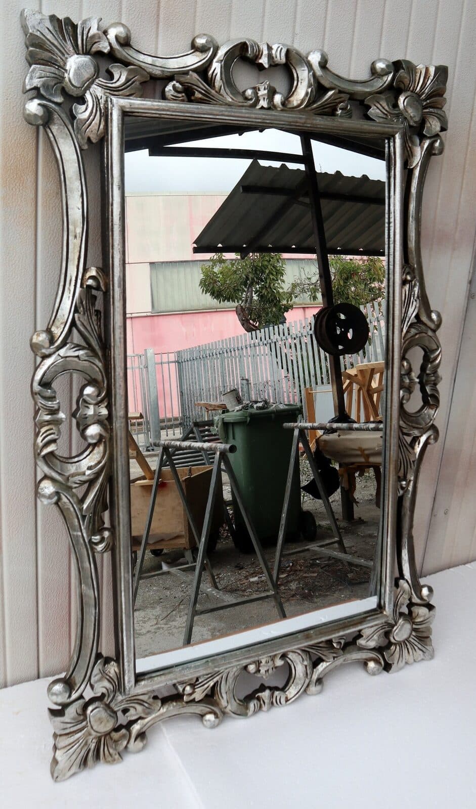 Specchio barocco in legno intarsiato cm 120x80  argento anticato mod. Hollywood - 8