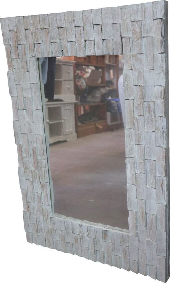 Specchio in legno artigianale cm 90x70x4 con cornice 15 cm fatto a mano in Indonesia - 2