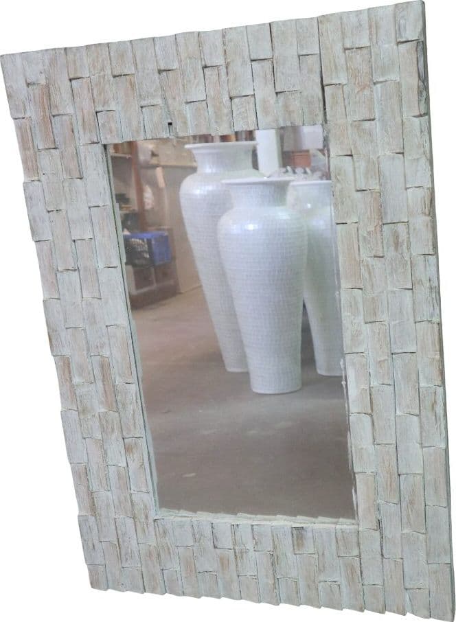Specchio in legno artigianale cm 90x70x4 con cornice 15 cm fatto a mano in Indonesia - 3