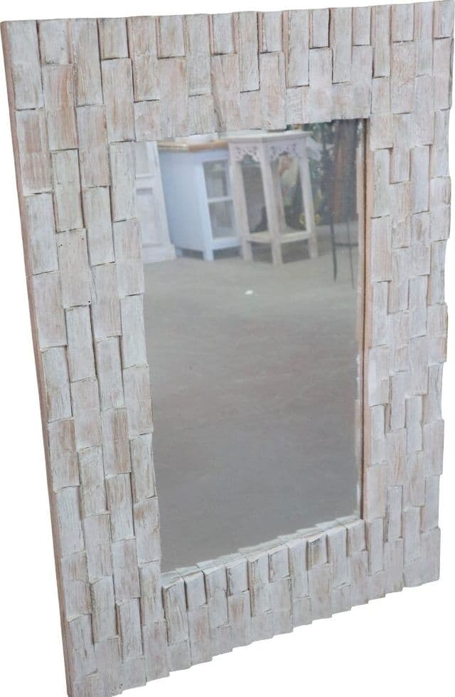 Specchio in legno artigianale cm 90x70x4 con cornice 15 cm fatto a mano in Indonesia - 4