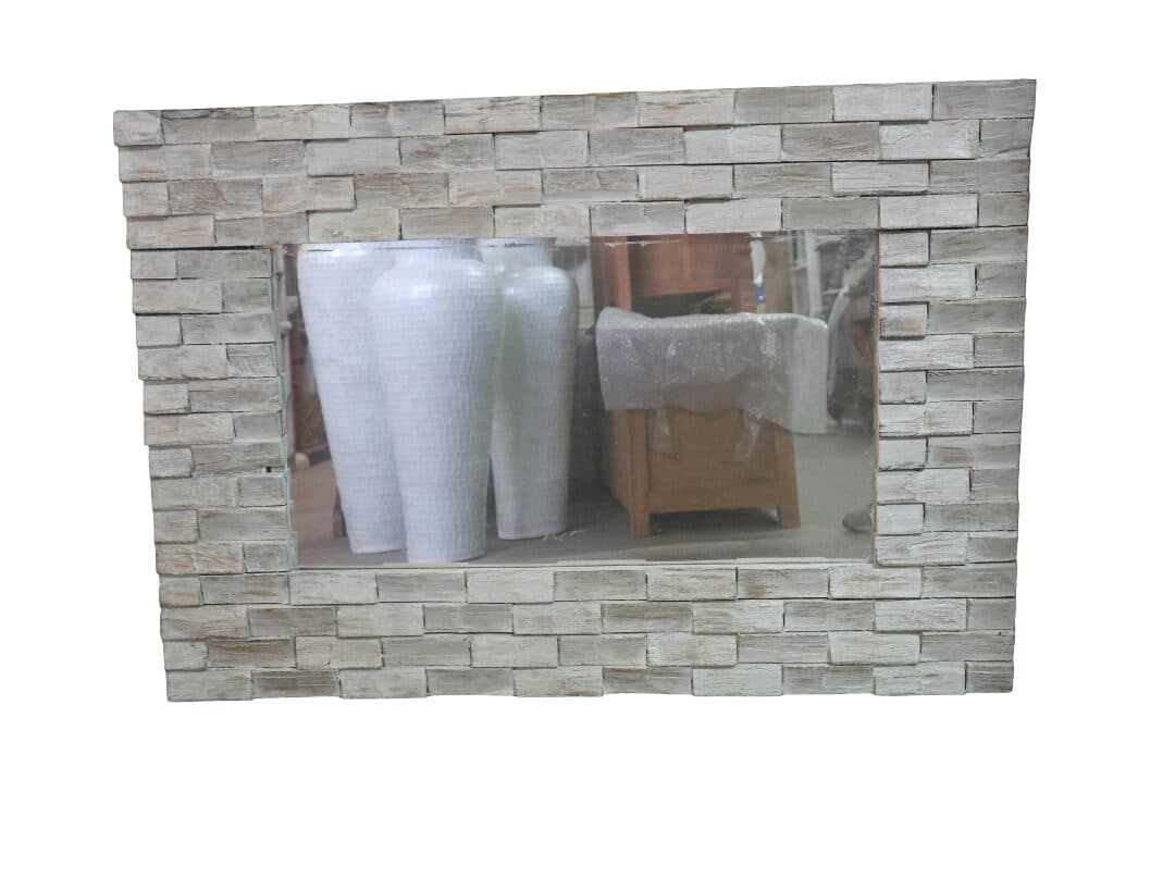 Specchio in legno artigianale cm 90x70x4 con cornice 15 cm fatto a mano in Indonesia - 6