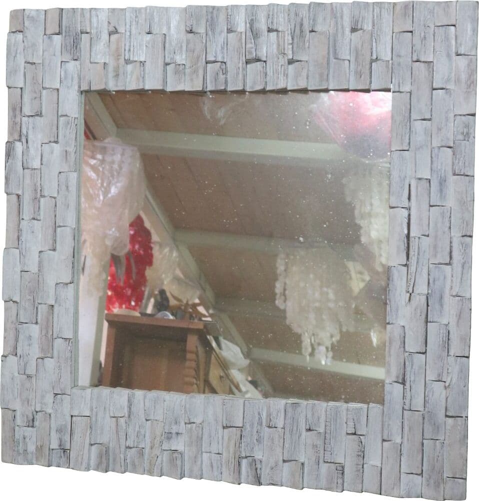 Specchio in legno artigianale cm 90x90x4 con cornice 15 cm fatto a mano in Indonesia - 3