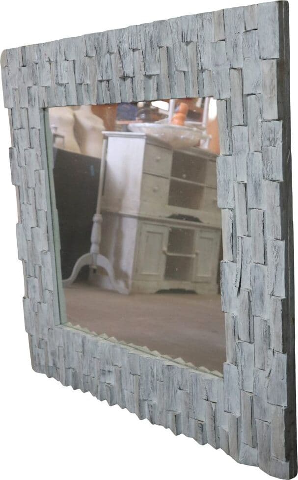 Specchio in legno artigianale cm 90x90x4 con cornice 15 cm fatto a mano in Indonesia - 6