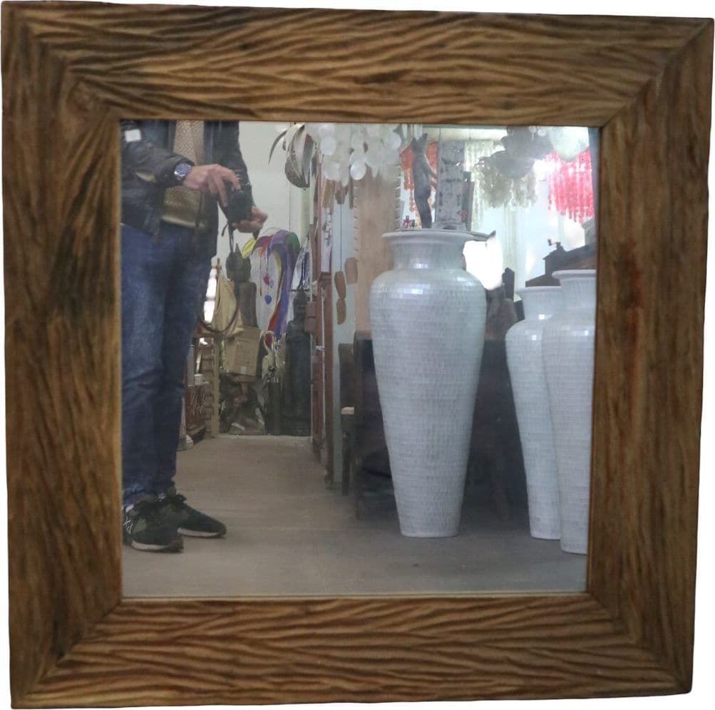 Specchio quadrato in legno di teak fatto a mano – Cornice lavorata artigianalmente – 100x100 cm - 2