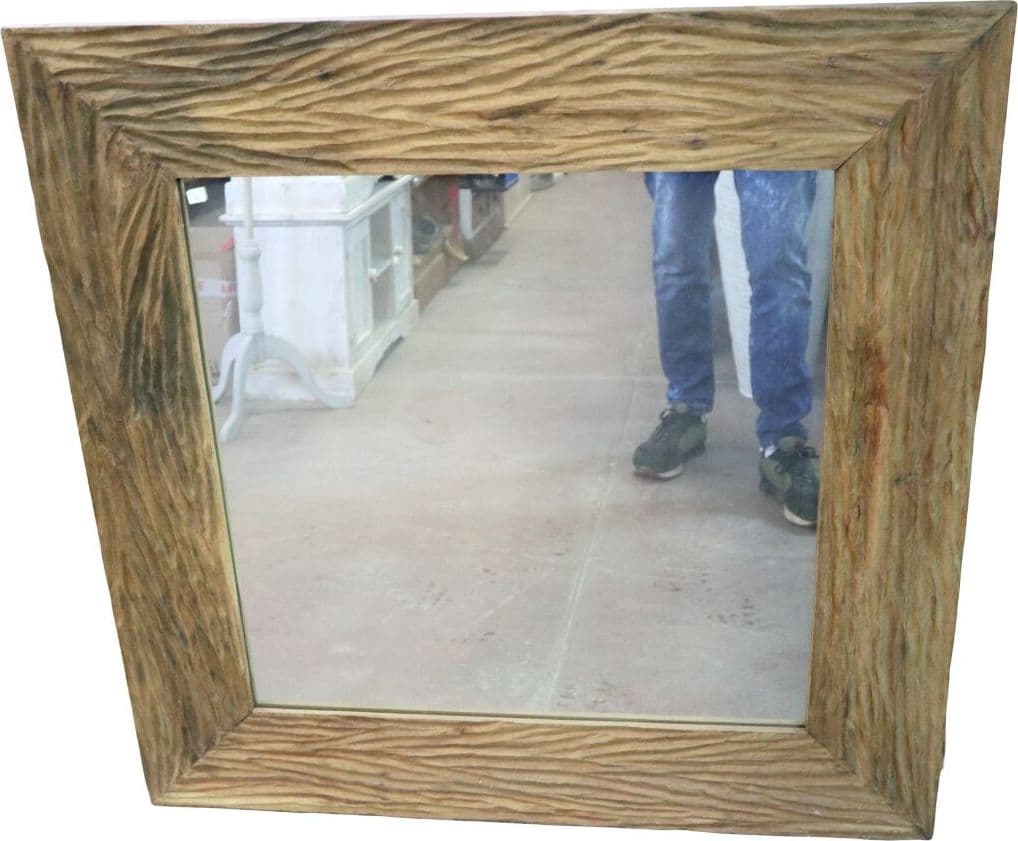 Specchio quadrato in legno di teak fatto a mano – Cornice lavorata artigianalmente – 100x100 cm - 5