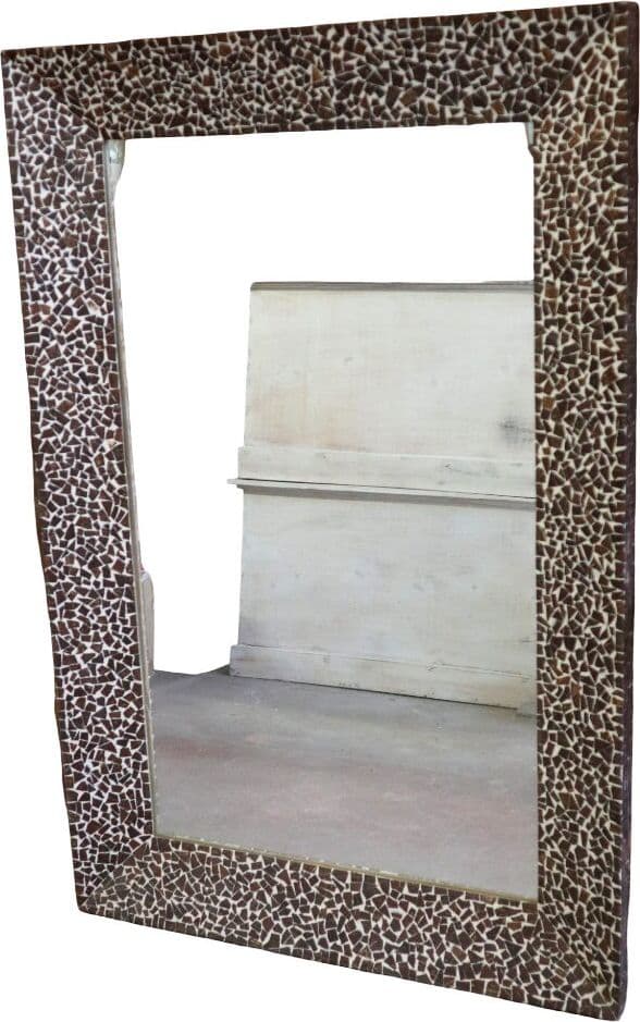 Specchio Artigianale in Resina e Guscio di Cocco 120x80 cm – Cornice a V Fatta a Mano in Indonesia - 2