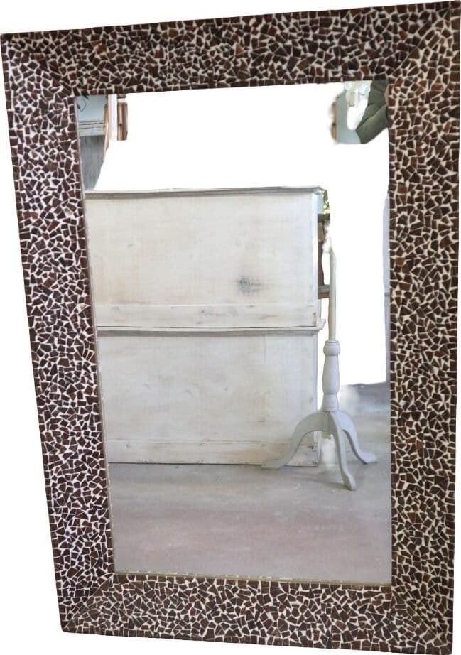 Specchio Artigianale in Resina e Guscio di Cocco 120x80 cm – Cornice a V Fatta a Mano in Indonesia - 3