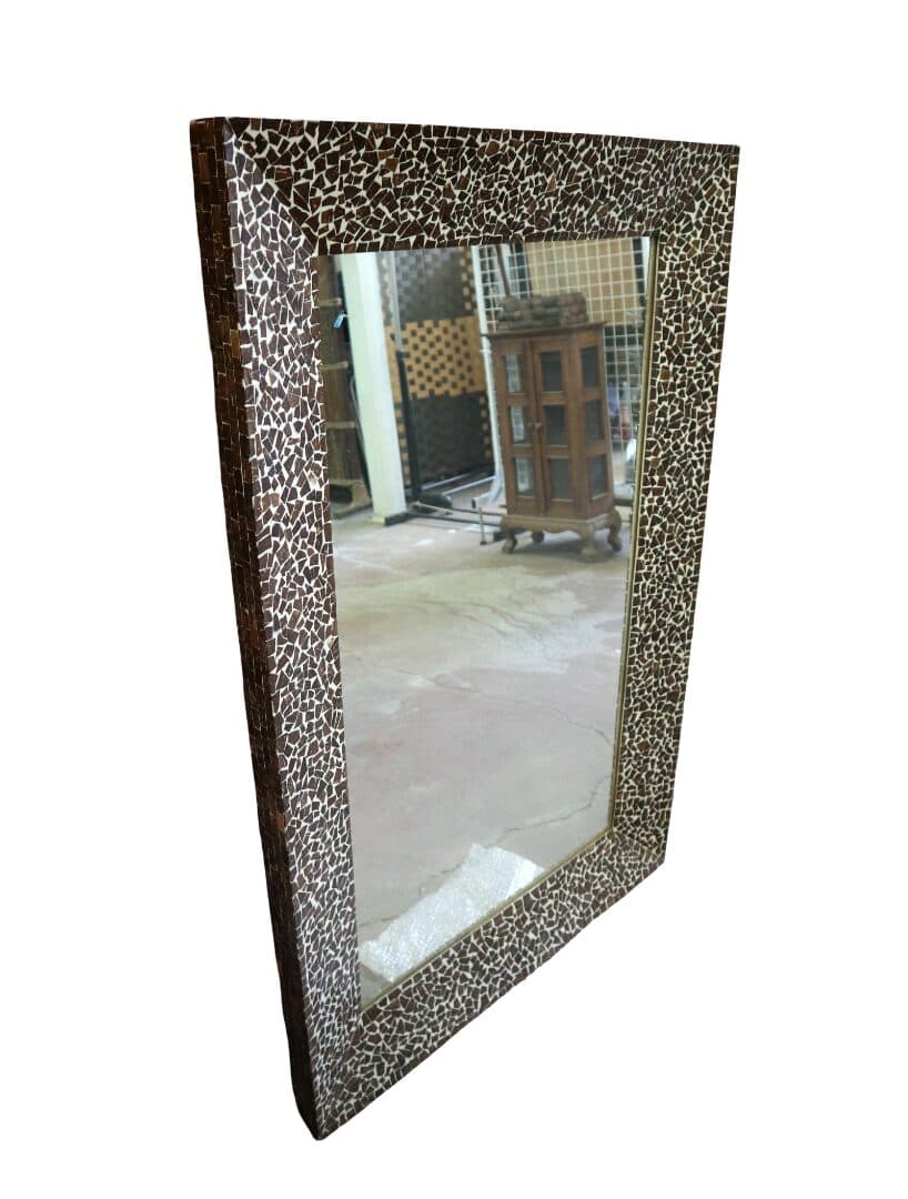 Specchio Artigianale in Resina e Guscio di Cocco 120x80 cm – Cornice a V Fatta a Mano in Indonesia - 4
