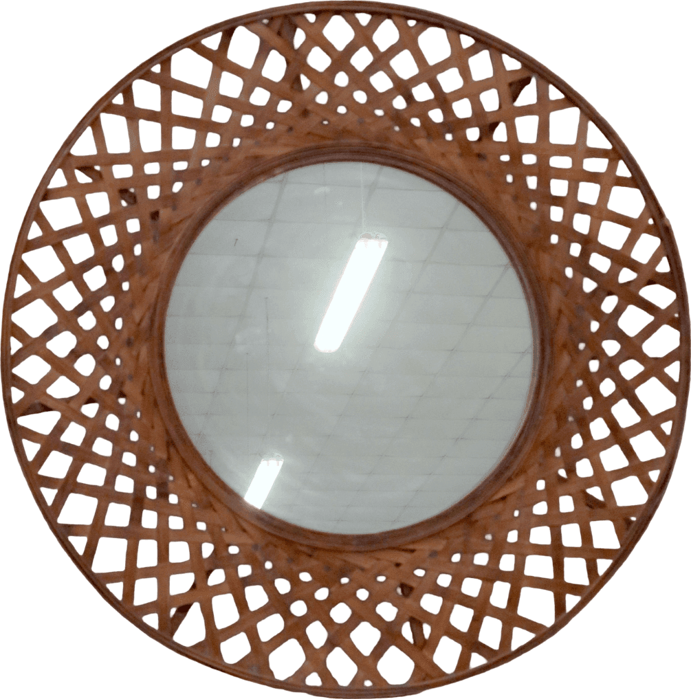 Specchio Indonesiano Rotondo Intrecciato a Mano in Fibra Vegetale – Design Boho Naturale Ø 90 cm - 2
