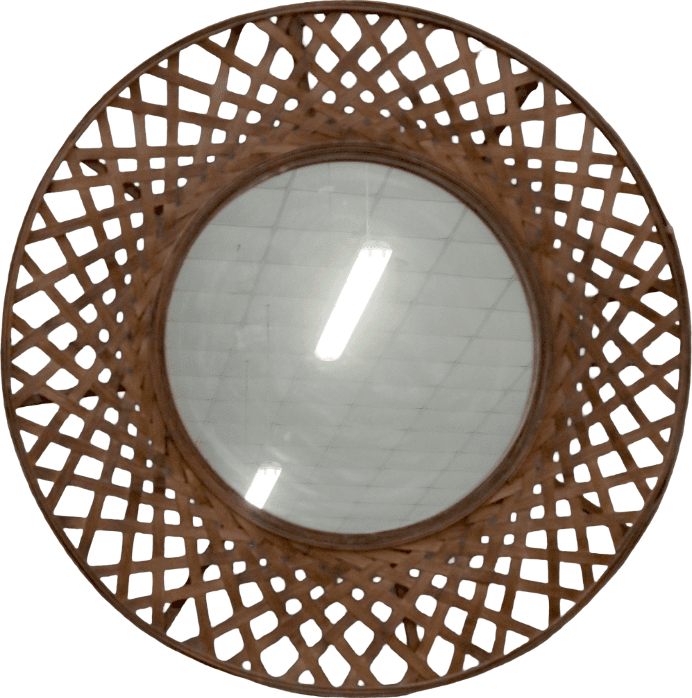 Specchio Indonesiano Rotondo Intrecciato a Mano in Fibra Vegetale – Design Boho Naturale Ø 90 cm - 3