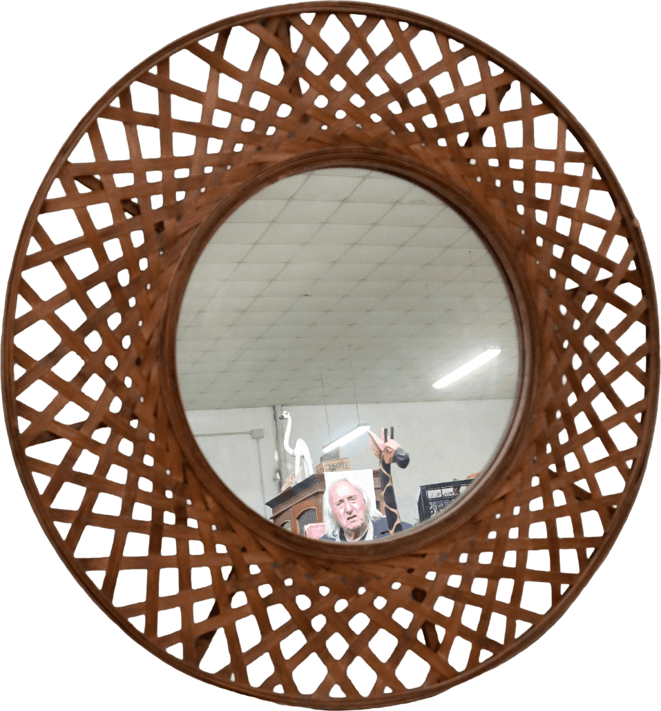 Specchio Indonesiano Rotondo Intrecciato a Mano in Fibra Vegetale – Design Boho Naturale Ø 90 cm - 4