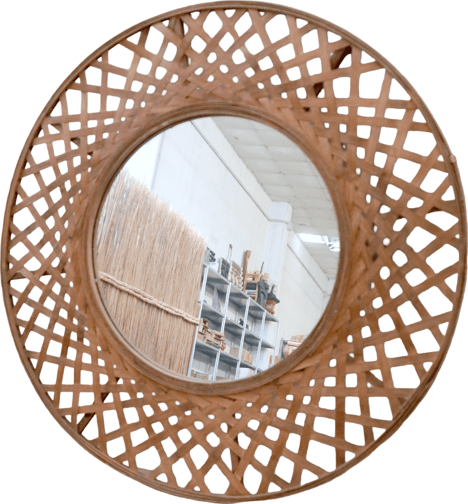 Specchio Indonesiano Rotondo Intrecciato a Mano in Fibra Vegetale – Design Boho Naturale Ø 90 cm - 7