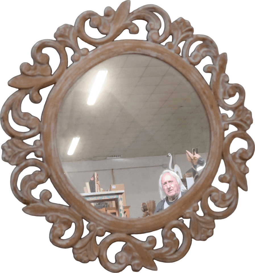 Specchio Indonesiano Rotondo Intagliato Ø 60 cm – MDF Decapato Bianco Fatto a Mano | Design Boho Chic Elegante - 2