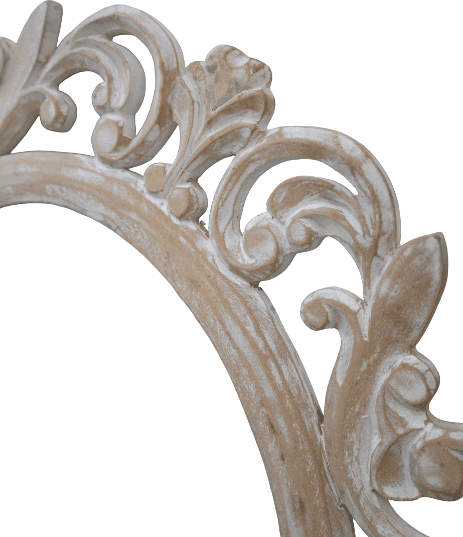 Specchio Indonesiano Rotondo Intagliato Ø 60 cm – MDF Decapato Bianco Fatto a Mano | Design Boho Chic Elegante - 6