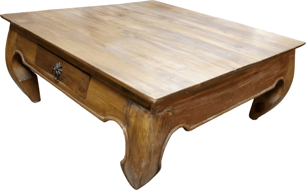 avolino da Caffè / Tavolino da Fumo in Teak con Gambe Opium e 2 Cassetti – 78×80×34 cm - 2