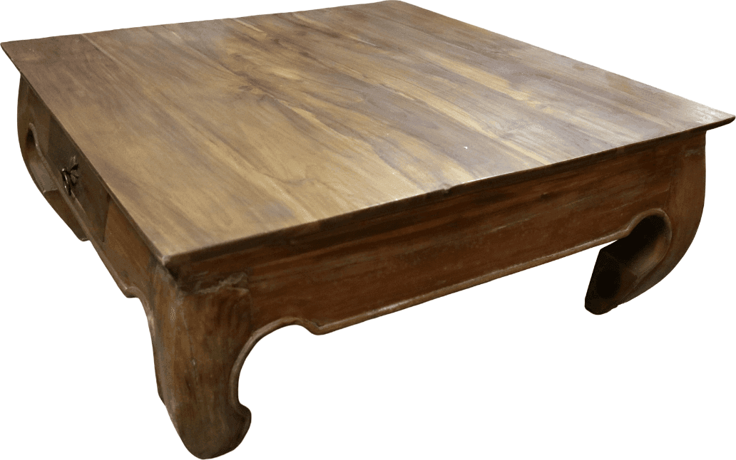 avolino da Caffè / Tavolino da Fumo in Teak con Gambe Opium e 2 Cassetti – 78×80×34 cm - 3