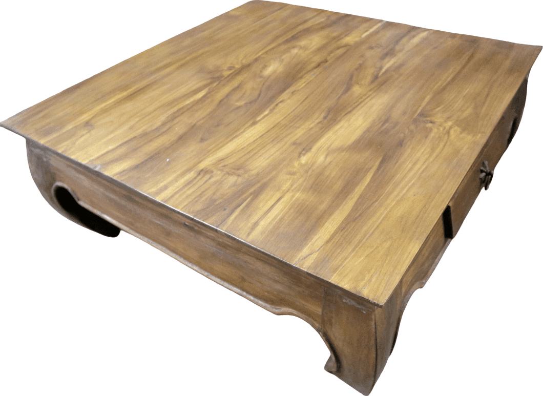 avolino da Caffè / Tavolino da Fumo in Teak con Gambe Opium e 2 Cassetti – 78×80×34 cm - 4