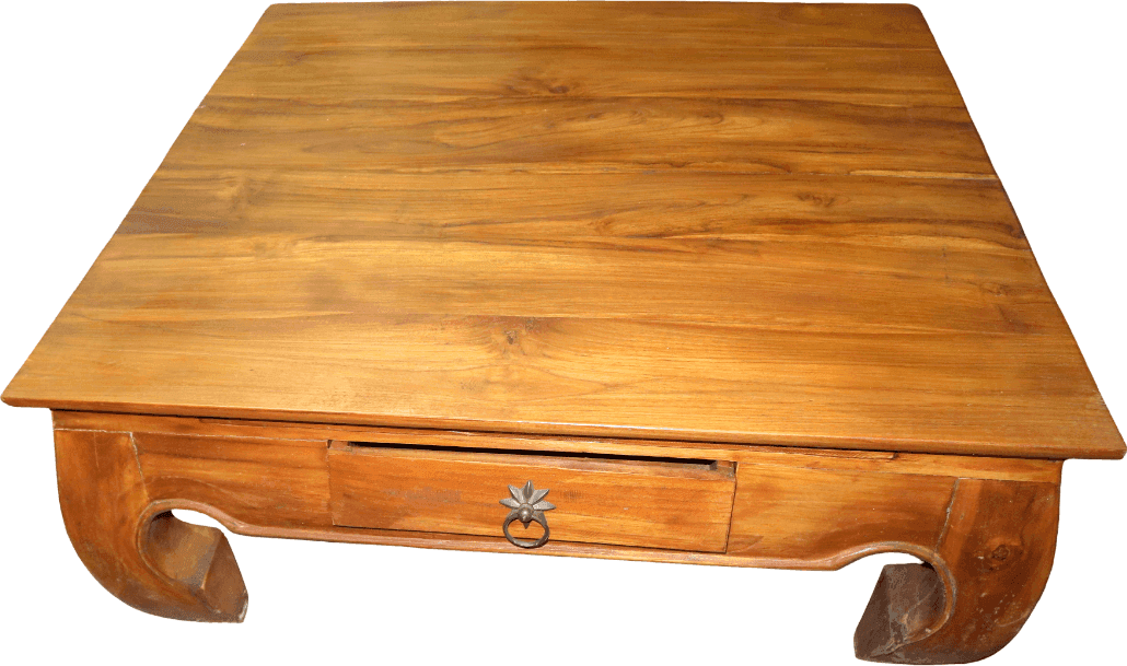 avolino da Caffè / Tavolino da Fumo in Teak con Gambe Opium e 2 Cassetti – 78×80×34 cm - 5