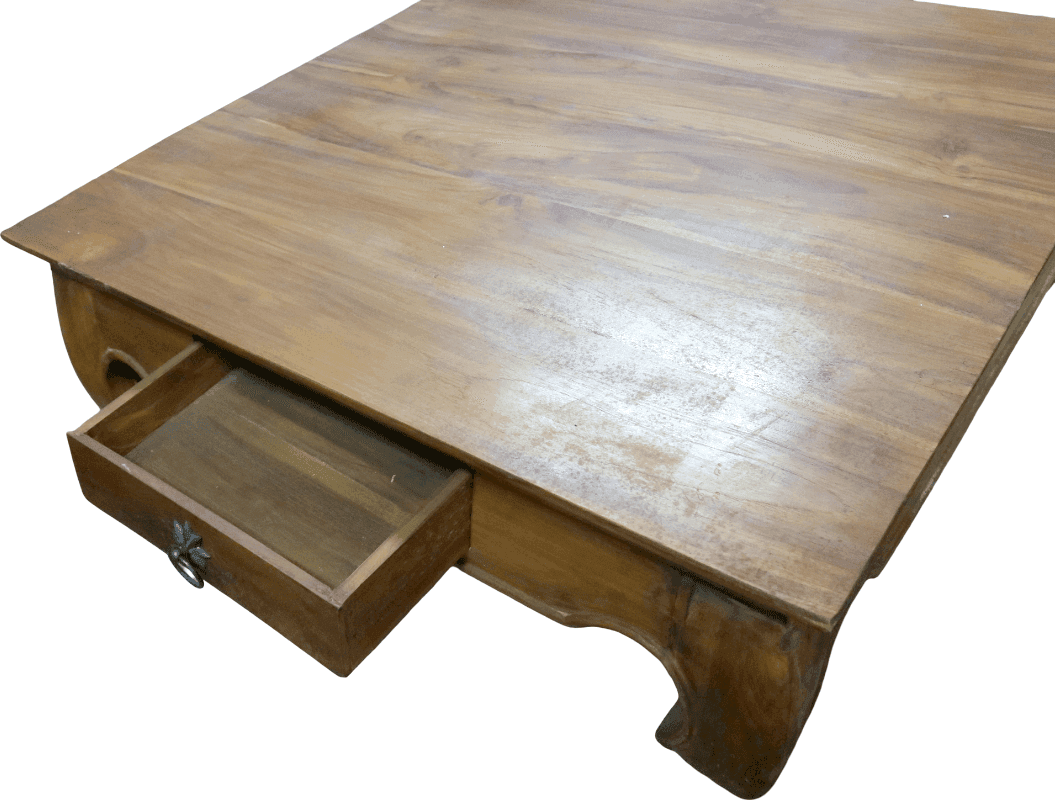 avolino da Caffè / Tavolino da Fumo in Teak con Gambe Opium e 2 Cassetti – 78×80×34 cm - 6