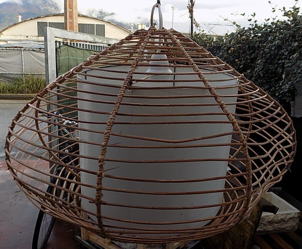 Lampadario in rattan e resina diam. 55x45h luce sospensione - 4
