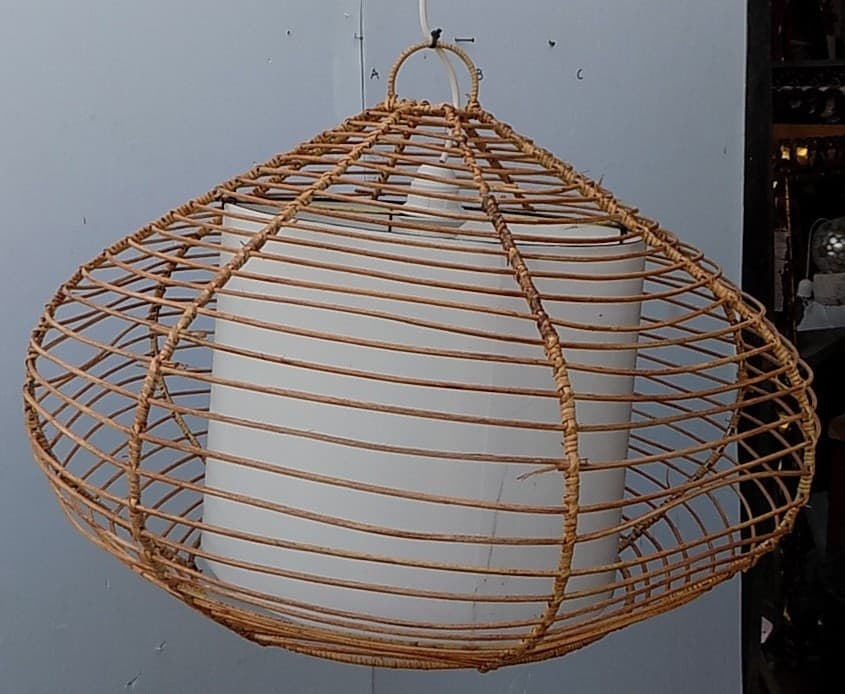 Lampadario in rattan e resina diam. 55x45h luce sospensione - 5