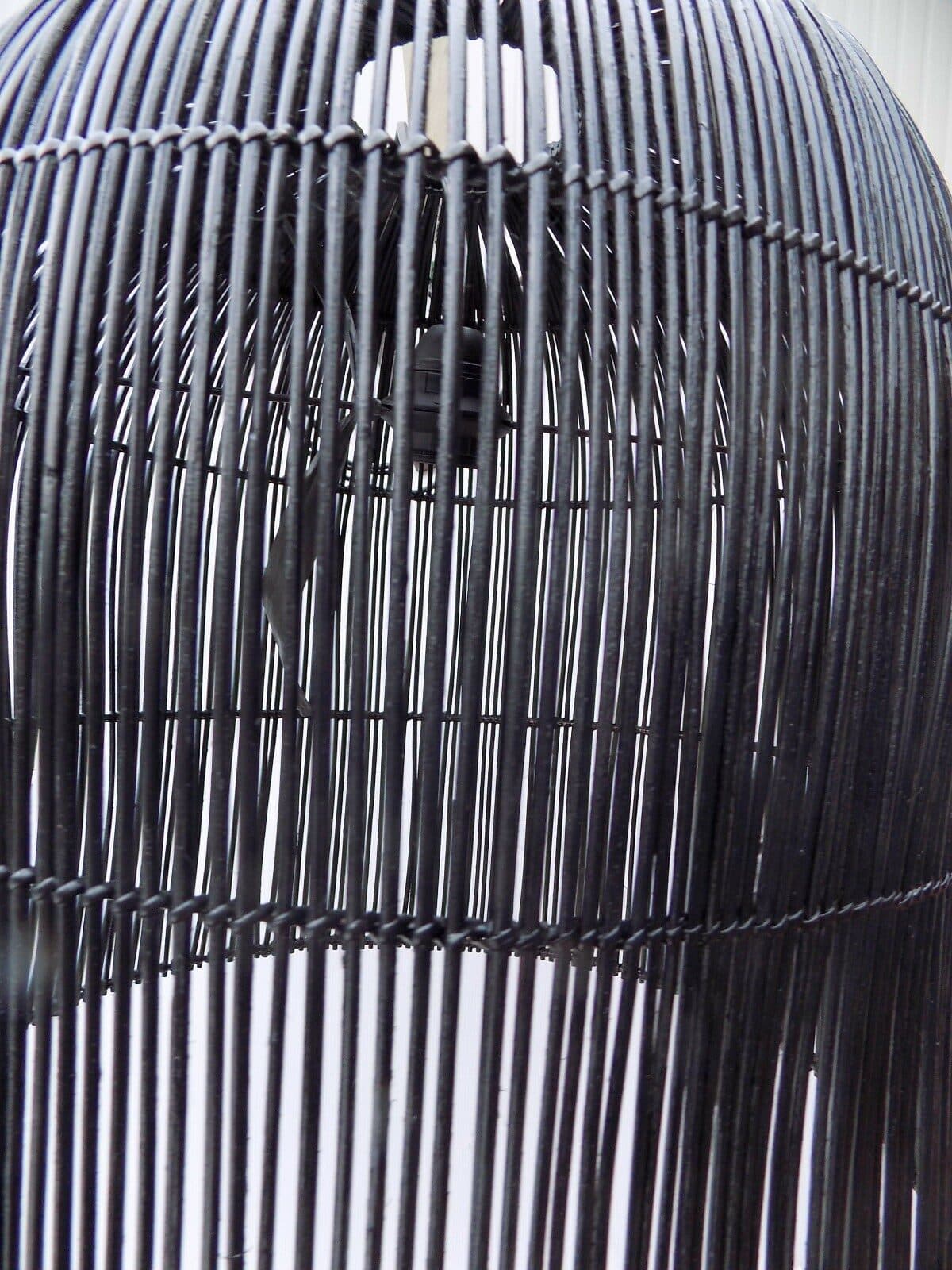 Lampadario in Rattan Vegetale midollino cm 40x50 nero luce da soffitto lampada - 2