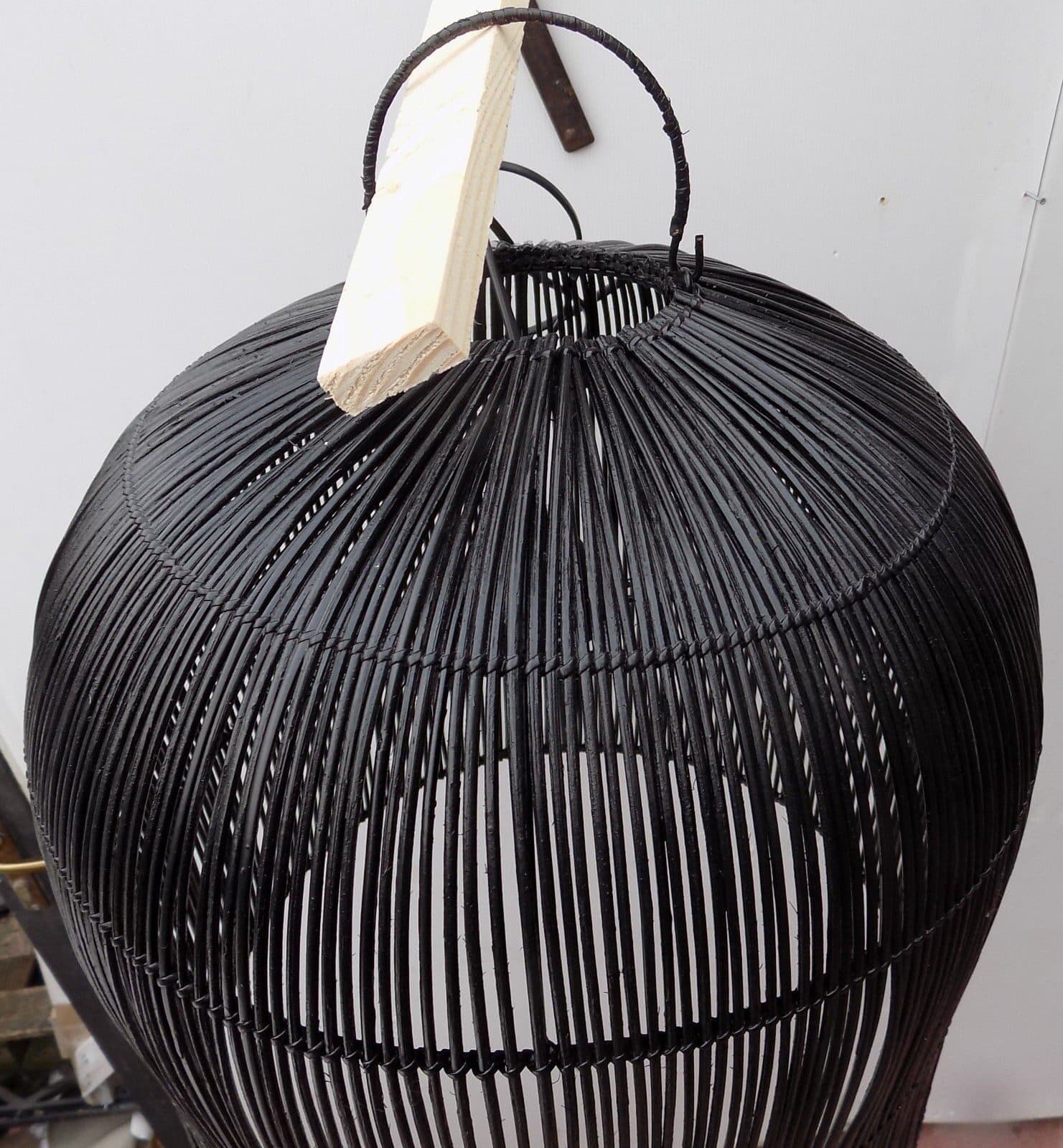 Lampadario in Rattan Vegetale midollino cm 40x50 nero luce da soffitto lampada - 3