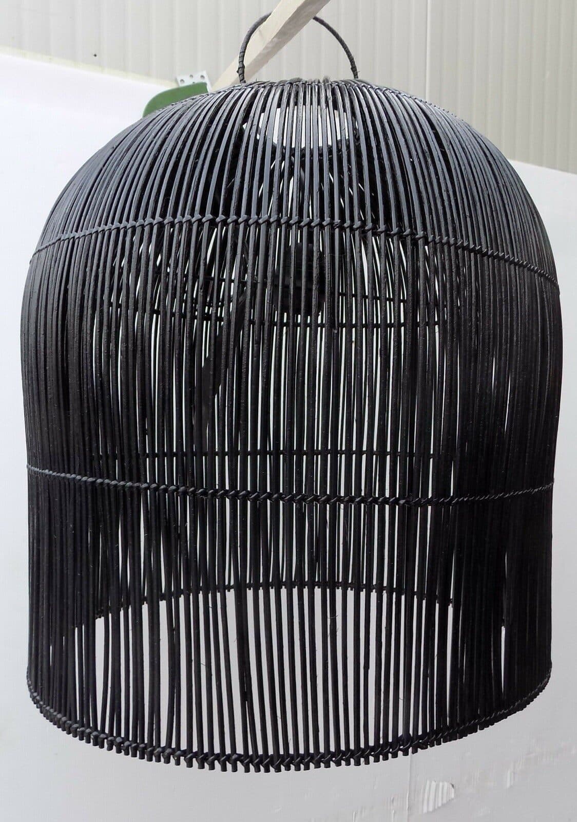 Lampadario in Rattan Vegetale midollino cm 40x50 nero luce da soffitto lampada - 5