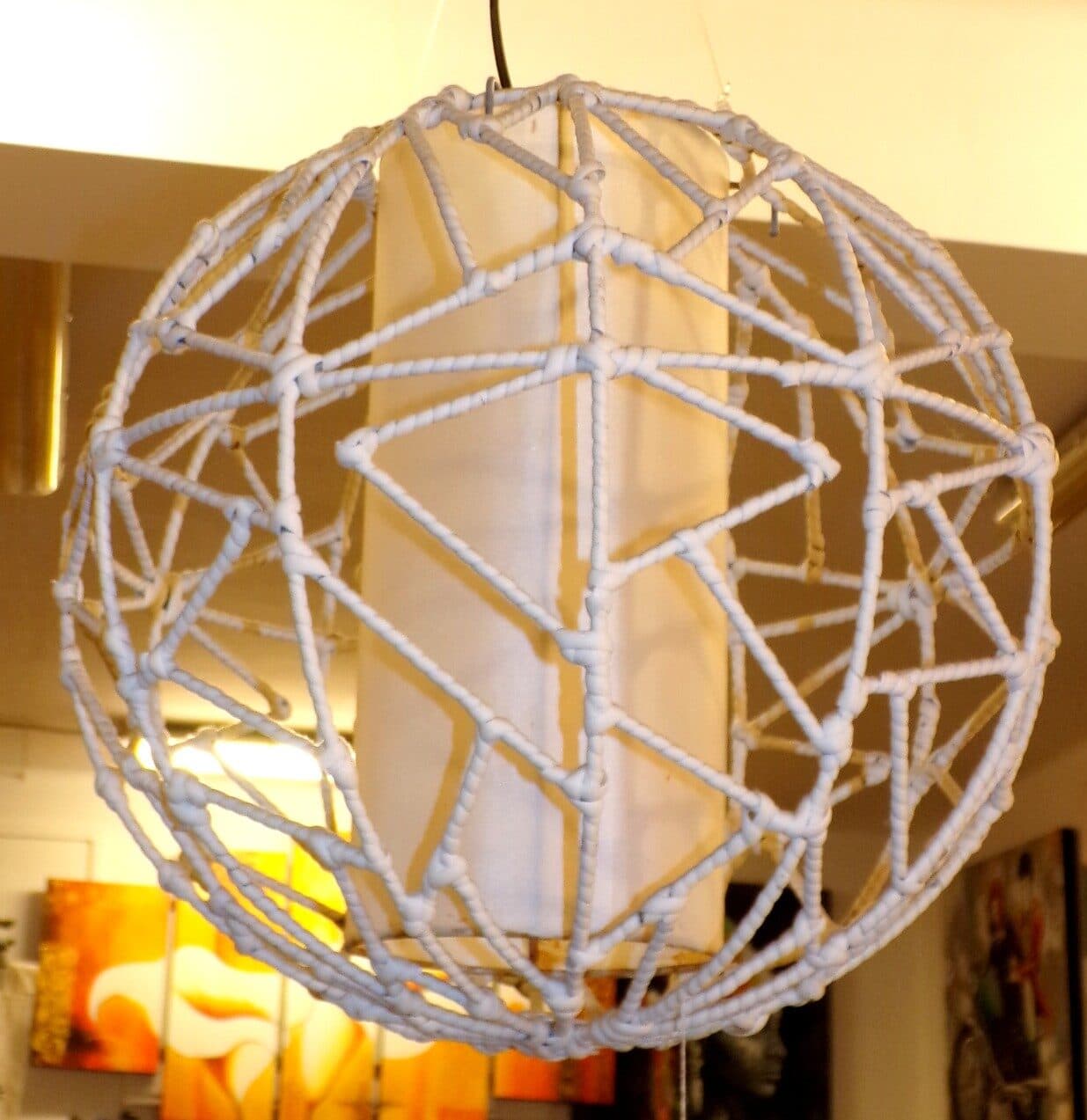 Lampadario in Metallo ricoperto di Ratan sintetico 40cm ernico luci lampade ufo - 2