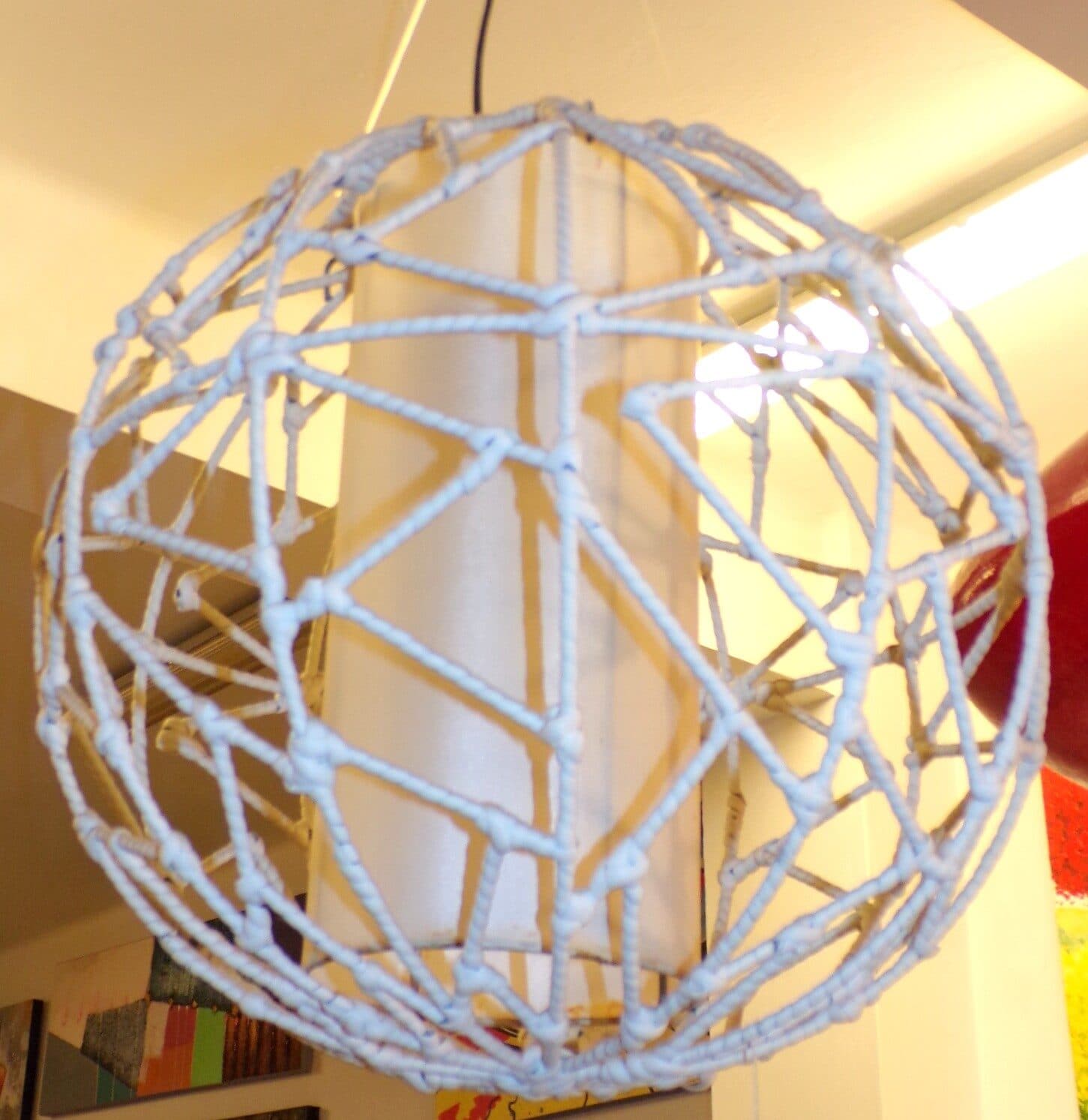 Lampadario in Metallo ricoperto di Ratan sintetico 40cm ernico luci lampade ufo - 3