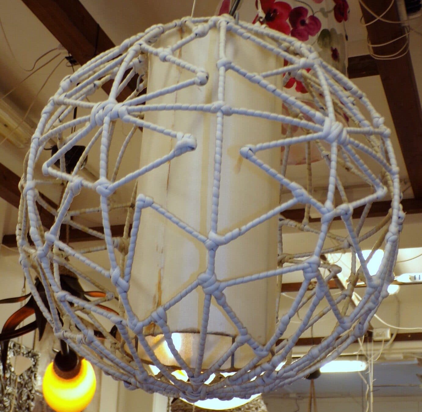 Lampadario in Metallo ricoperto di Ratan sintetico 40cm ernico luci lampade ufo - 4