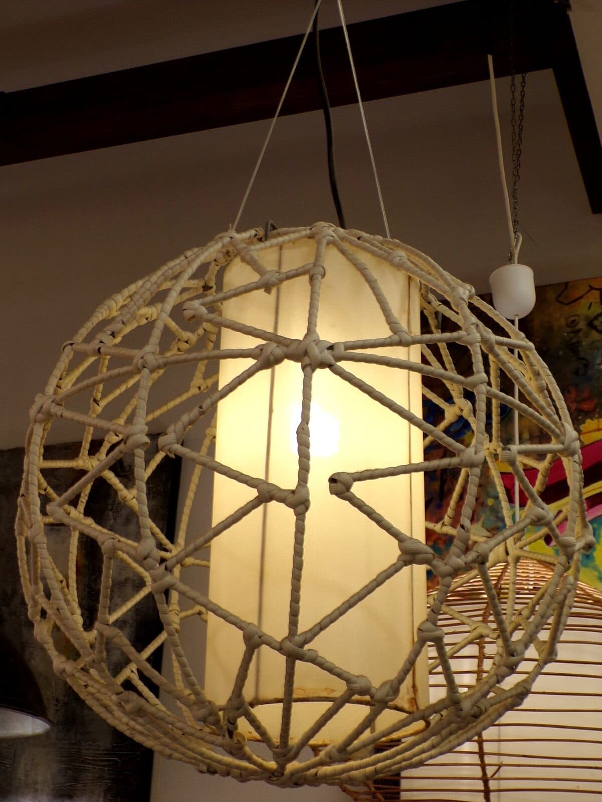 Lampadario in Metallo ricoperto di Ratan sintetico 40cm ernico luci lampade ufo - 5
