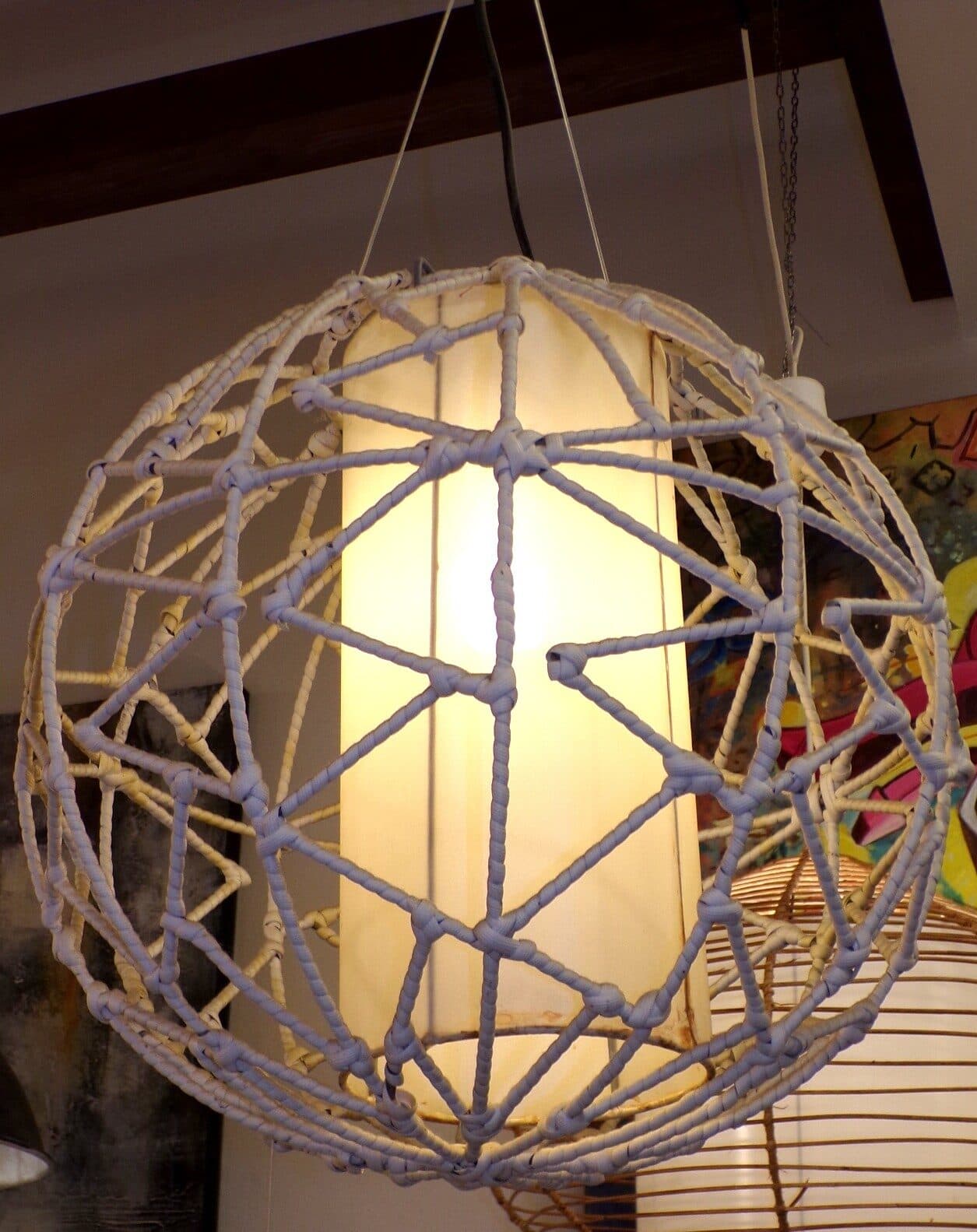 Lampadario in Metallo ricoperto di Ratan sintetico 40cm ernico luci lampade ufo - 6