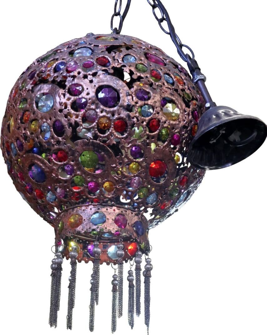 Lampadario Sospensione in Metallo Brunito e Resine Colorate Ø30 cm – Stile Boho Orientale – NOVITÀ HOME Firenze - 2