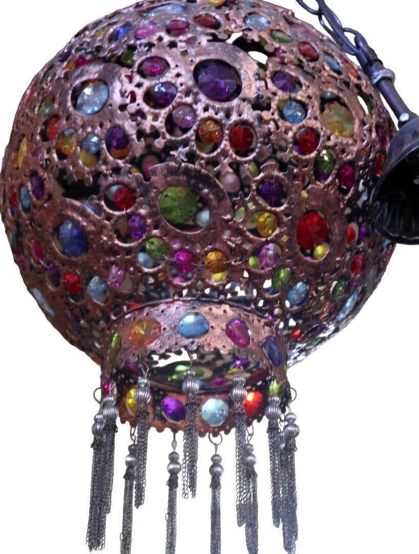 Lampadario Sospensione in Metallo Brunito e Resine Colorate Ø30 cm – Stile Boho Orientale – NOVITÀ HOME Firenze - 3