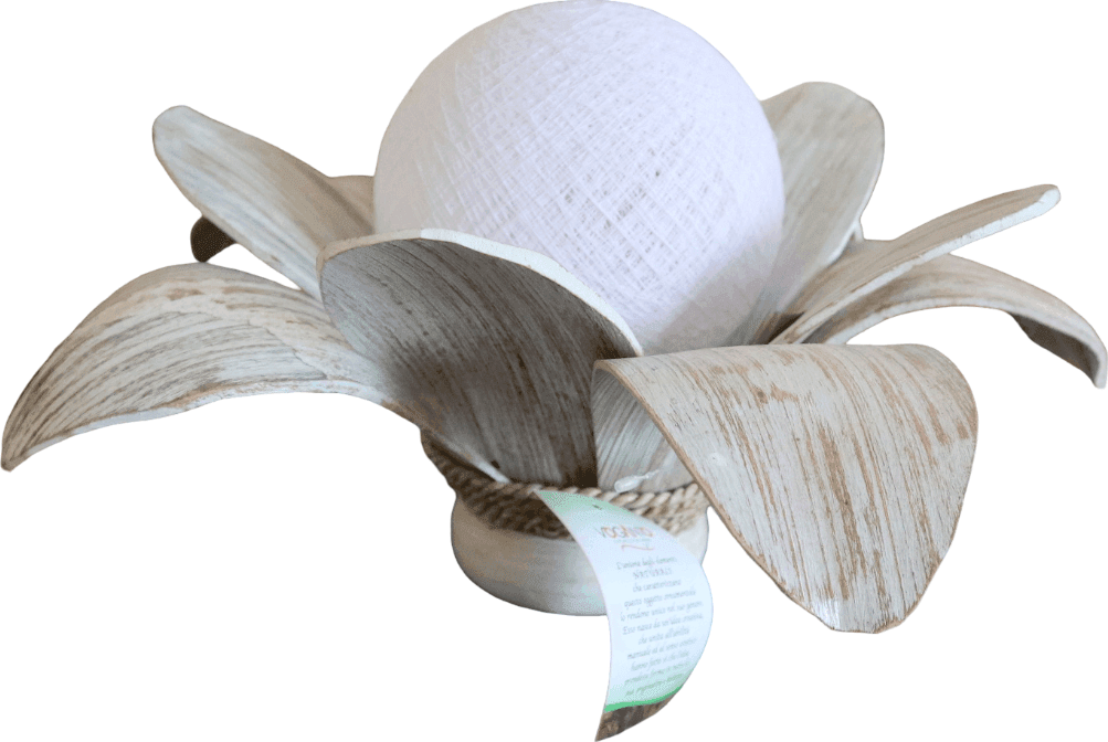 Lampada da Tavolo Fiore in Cocco con Sfera di Cotone – Artigianato Indonesiano Handmade 40x25 cm - 2