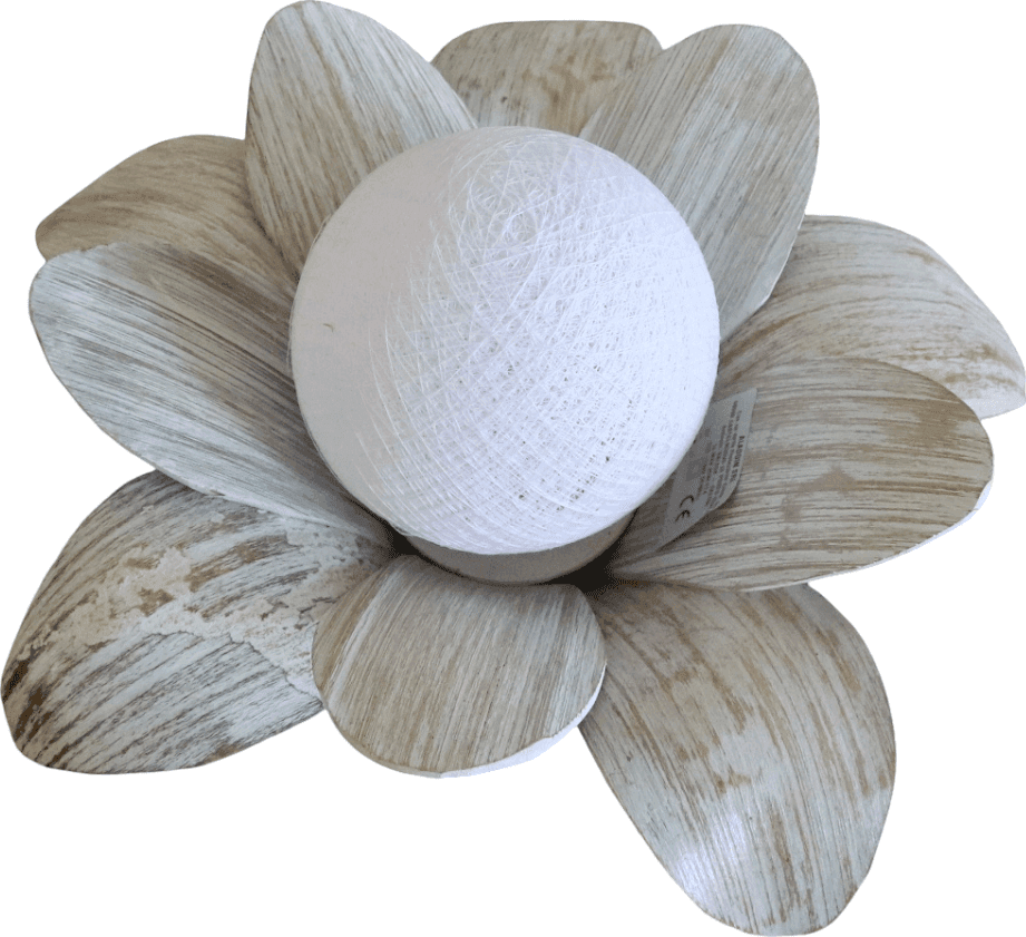 Lampada da Tavolo Fiore in Cocco con Sfera di Cotone – Artigianato Indonesiano Handmade 40x25 cm - 4