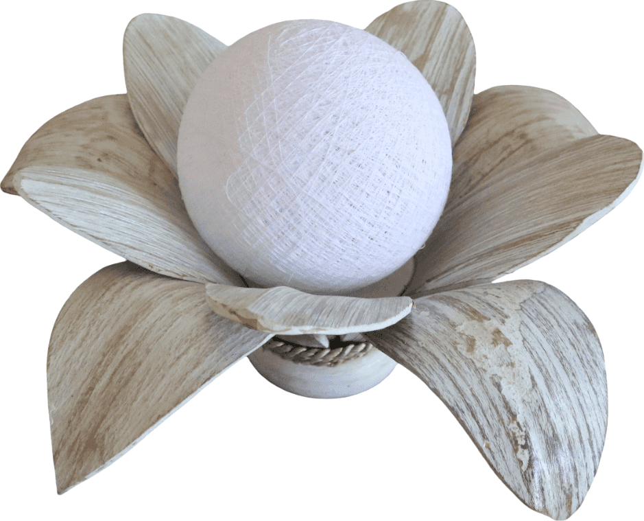 Lampada da Tavolo Fiore in Cocco con Sfera di Cotone – Artigianato Indonesiano Handmade 40x25 cm - 5