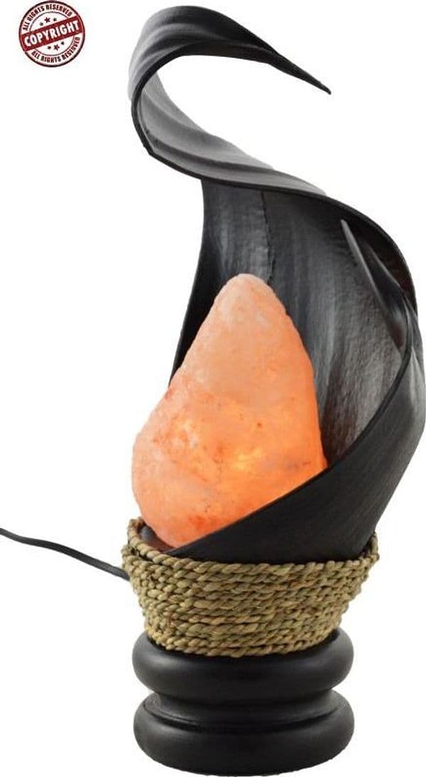 Lampada di sale creata in con foglia di cocco fiamma Voganto  nera - 3