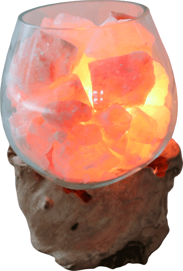 Lampada di Sale Rosa Himalayano in Vetro Soffiato su Radice – UNICA© Voganto | Design Naturale - 2