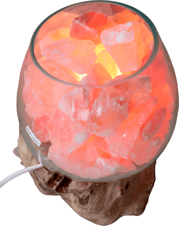 Lampada di Sale Rosa Himalayano in Vetro Soffiato su Radice – UNICA© Voganto | Design Naturale - 4