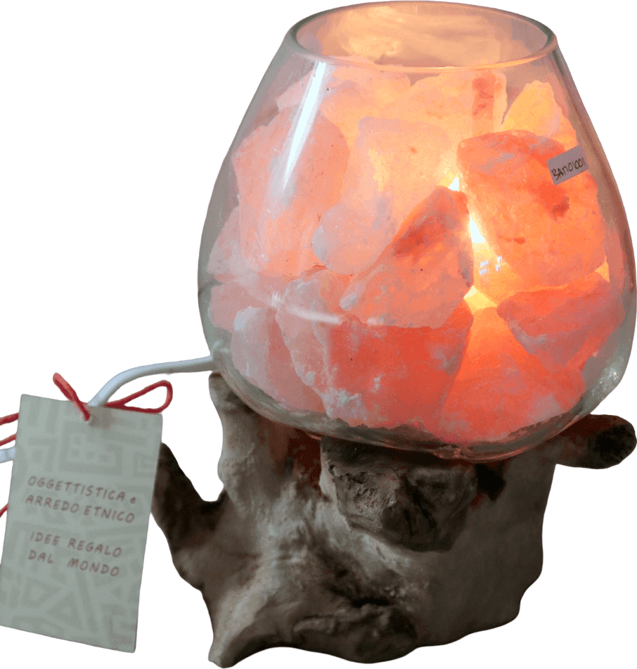 Lampada di Sale Rosa Himalayano in Vetro Soffiato su Radice – UNICA© Voganto | Design Naturale - 2