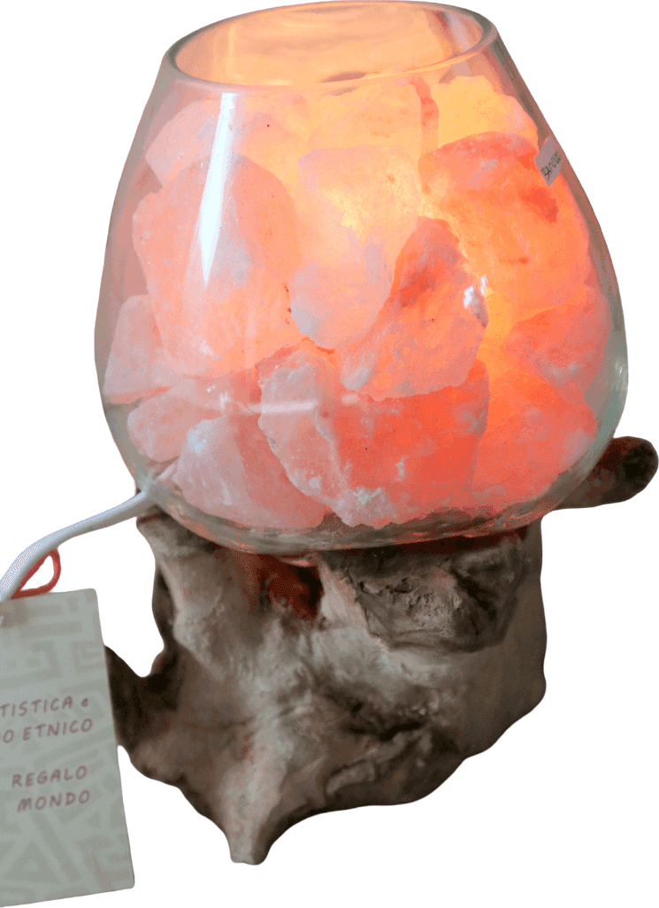 Lampada di Sale Rosa Himalayano in Vetro Soffiato su Radice – UNICA© Voganto | Design Naturale - 4