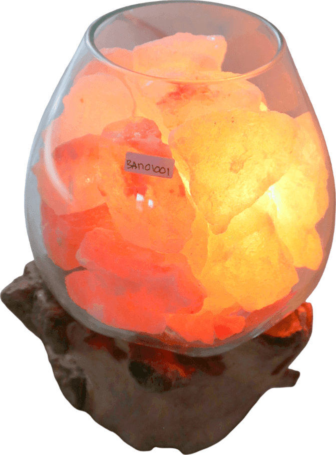 Lampada di Sale Rosa Himalayano in Vetro Soffiato su Radice – UNICA© Voganto | Design Naturale - 5