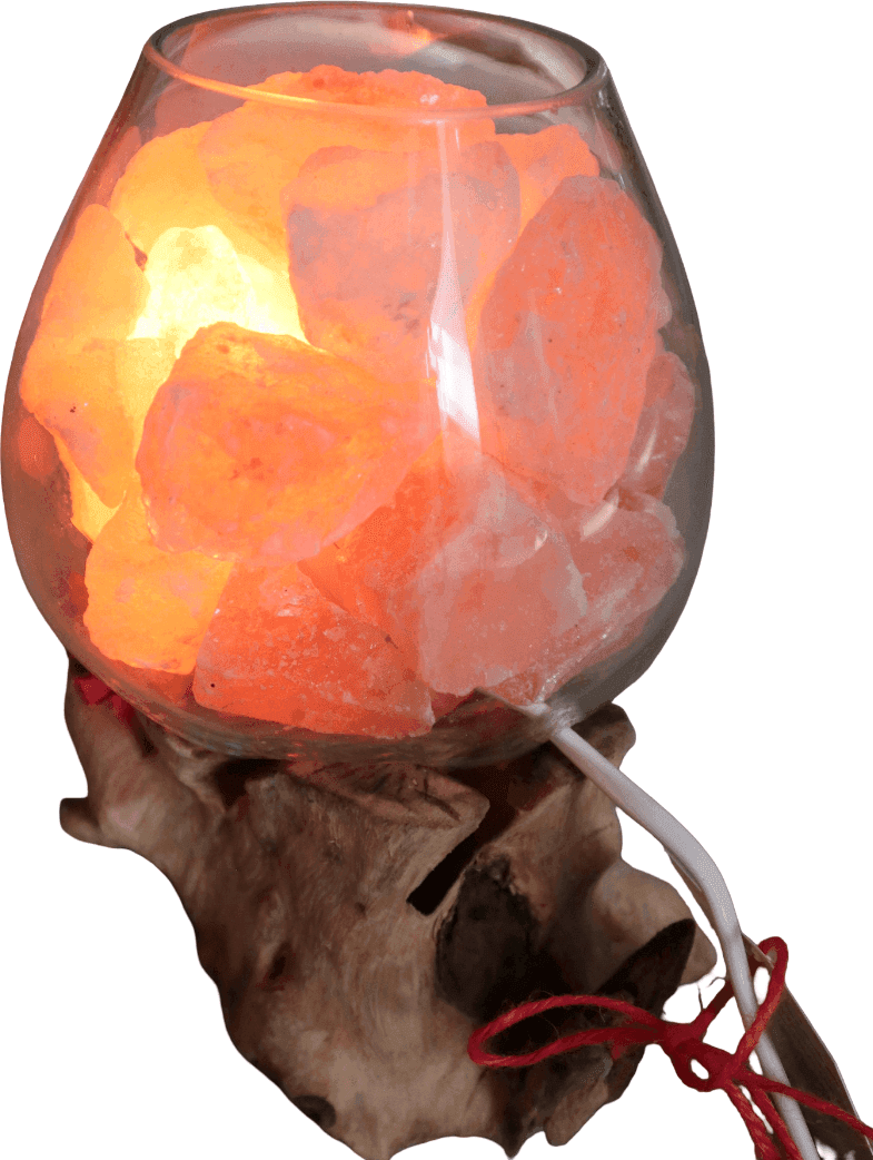 Lampada di Sale Rosa Himalayano in Vetro Soffiato su Radice – UNICA© Voganto | Design Naturale - 6