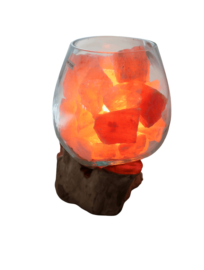 Lampada di Sale Rosa Himalayano in Vetro Soffiato su Radice – UNICA© Voganto | Design Naturale - 2