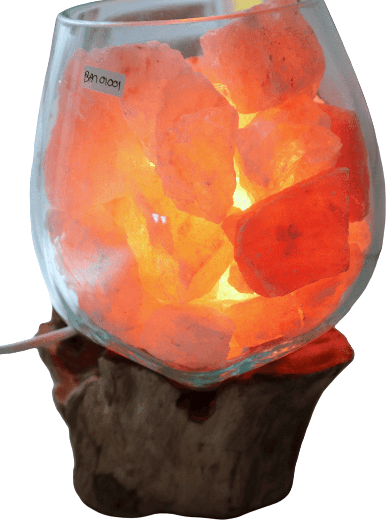 Lampada di Sale Rosa Himalayano in Vetro Soffiato su Radice – UNICA© Voganto | Design Naturale - 4