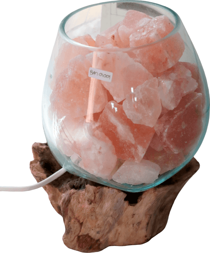 Lampada di Sale Rosa Himalayano in Vetro Soffiato su Radice – UNICA© Voganto | Design Naturale - 8